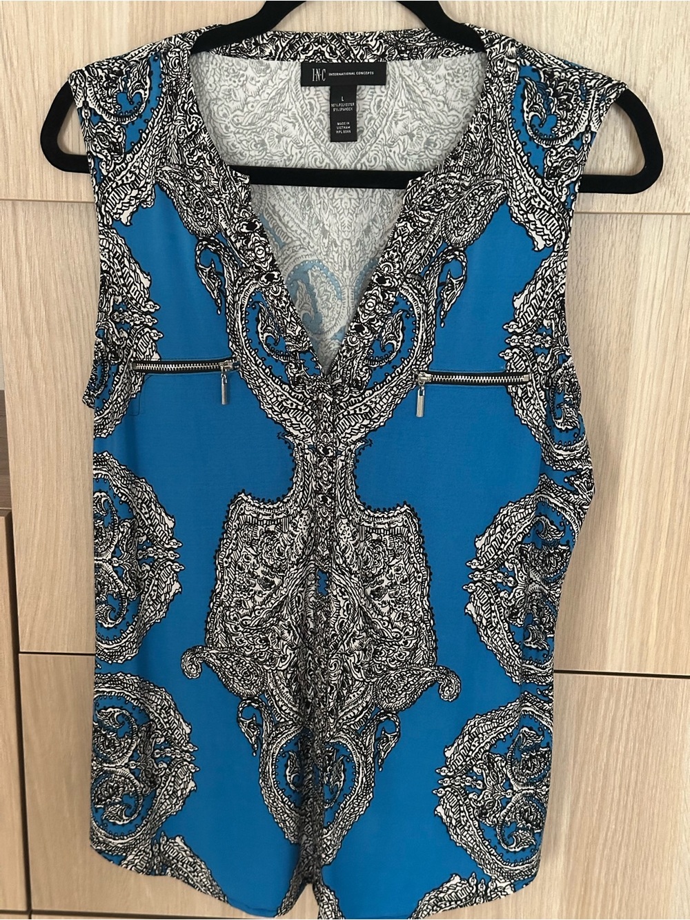INC International Concepts Blue and Black Paisley Sleeveless Blouse